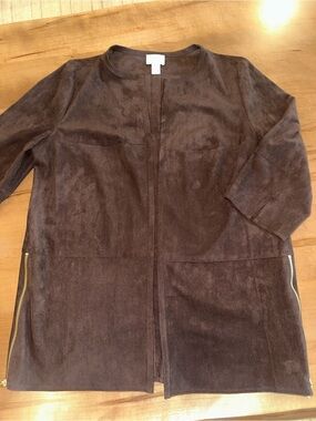 Chico's Dark Brown Long-Sleeve Suede-Look Shirt Jacket-Chico’s Size 2